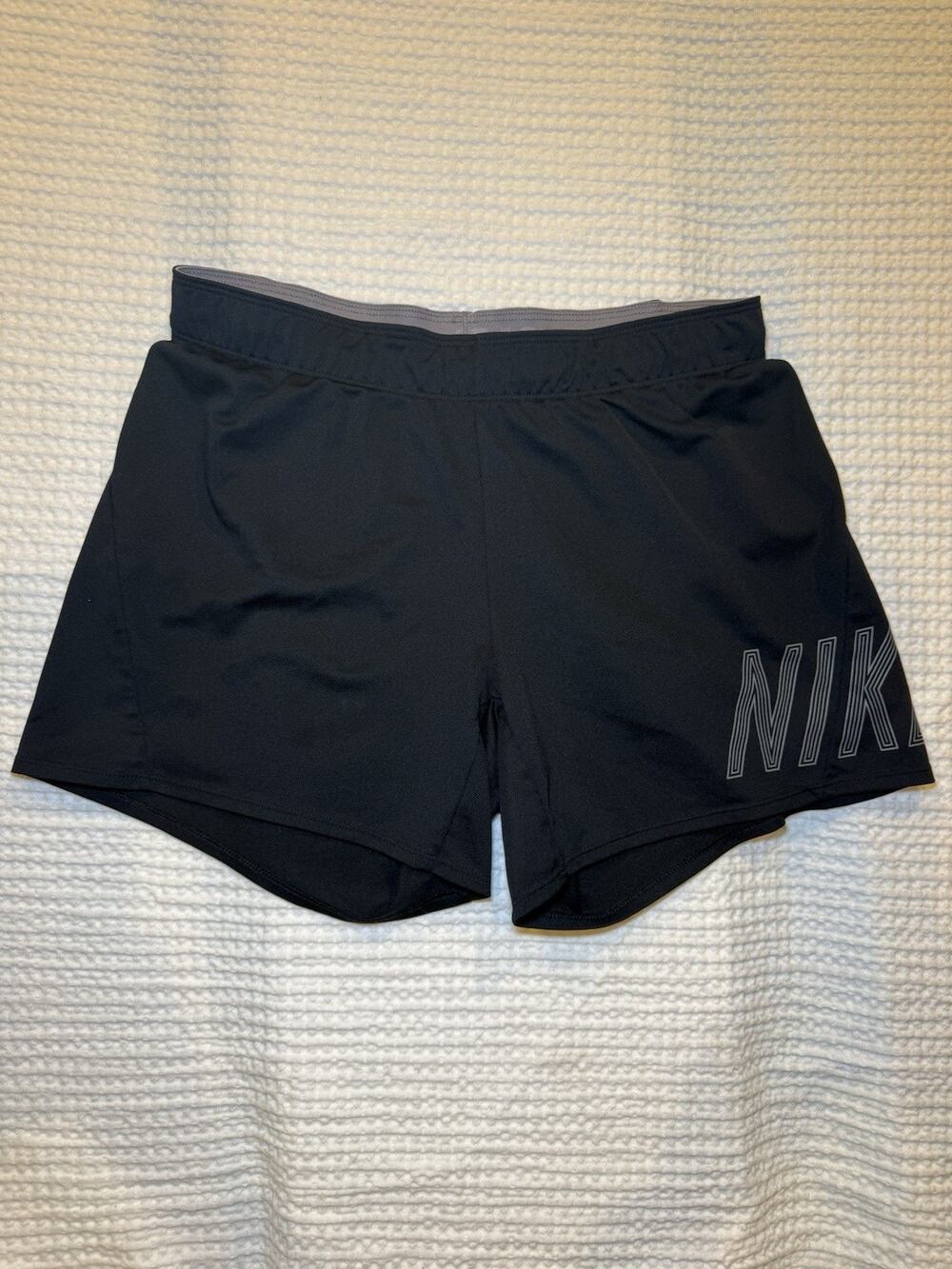 Nike Women’s Dri-FIT Running Shorts Size M Black Gray Just Do It 944260-010